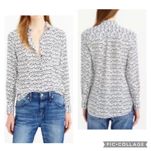 J CREW 100% Silk Blouse Button Down Key Print